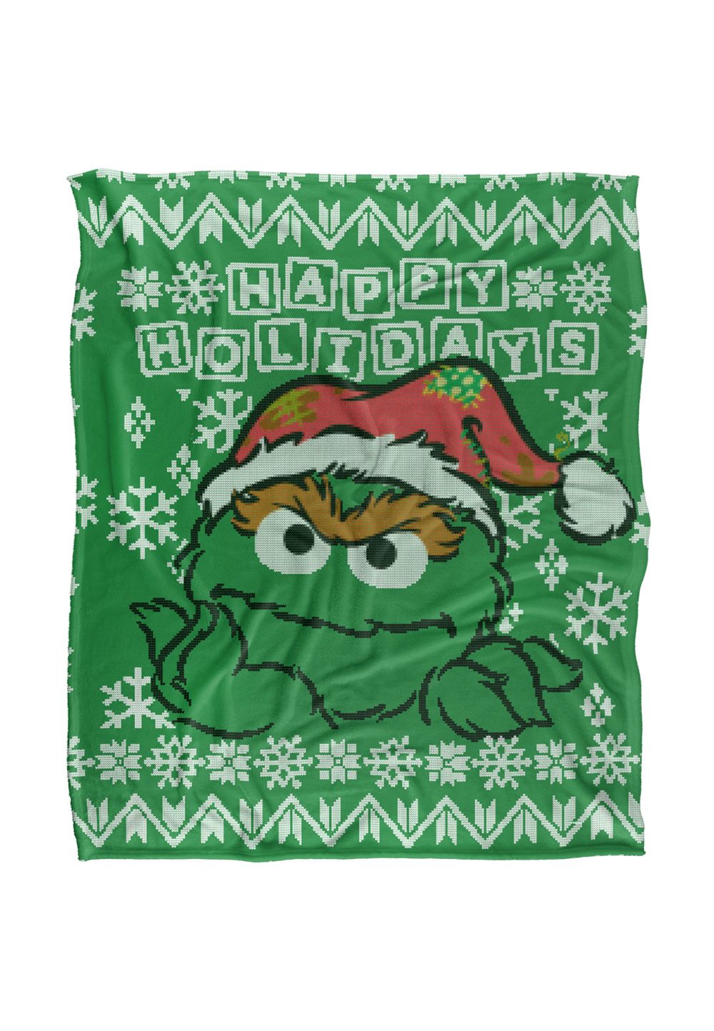 Sesame Street Oscar The Grouch Ugly Christmas Sweater Silky Touch Super Soft Throw Blanket 152 X 127 cm in White