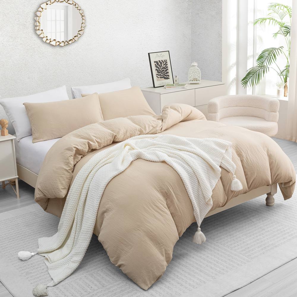 Grace Premium Microfiber Reversible Duvet Cover Set Ultrasoft Bedding in Beige
