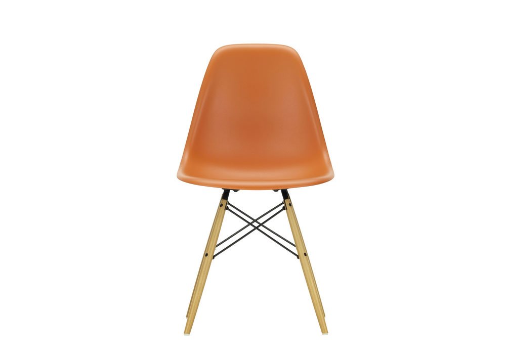 Vitra Eames DSW Side Chair New Height Rusty Orange Golden Maple Base