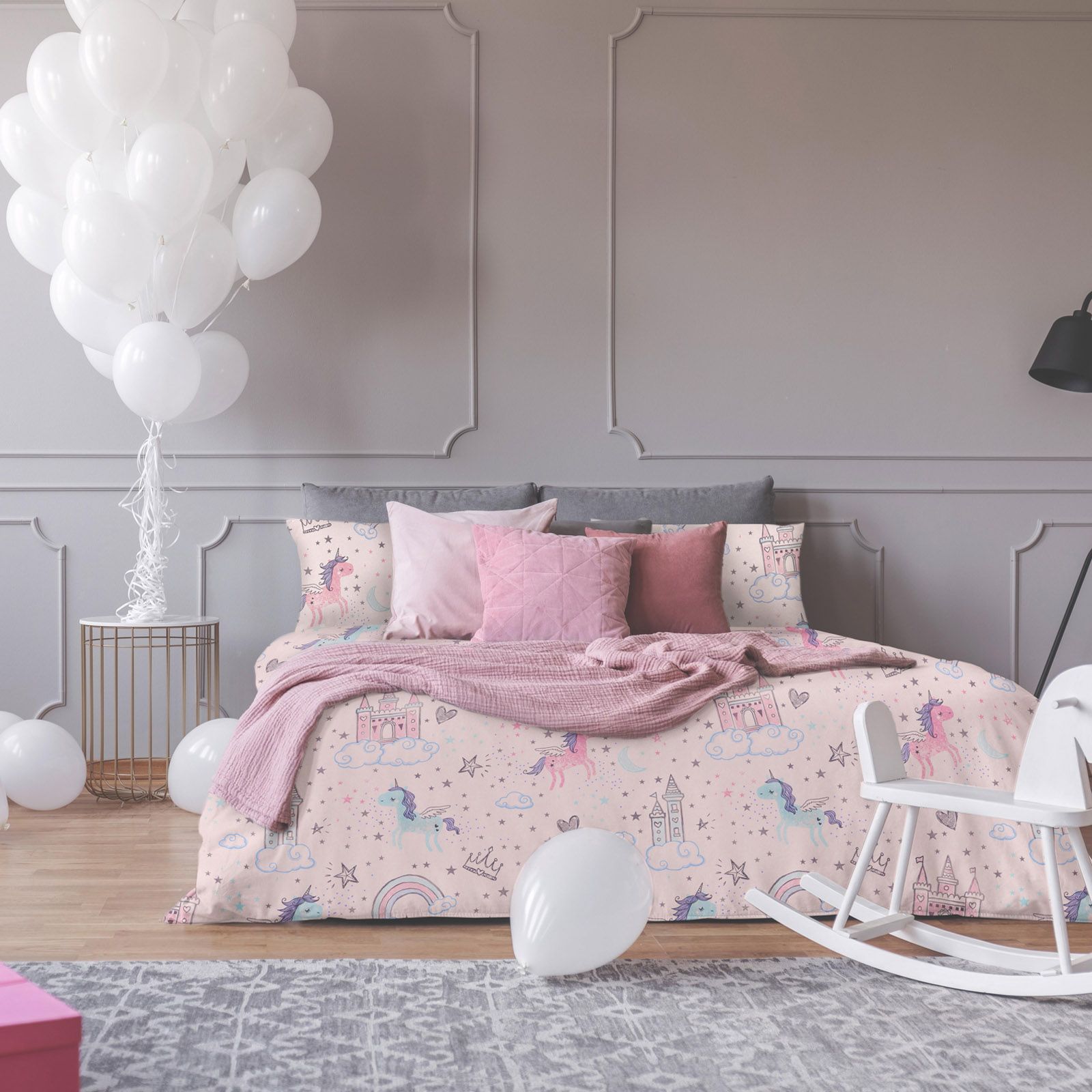 OHS Unicorn Kingdom Duvet Cover Set in Light Pink