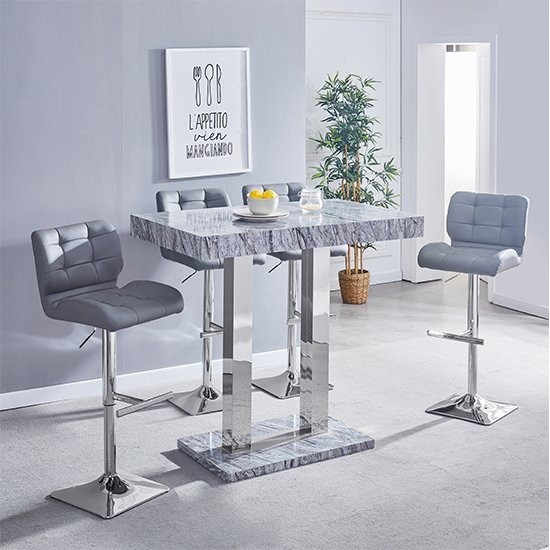 Melange Gloss Marble Effect Bar Table 4 Candid Grey Bar Stool
