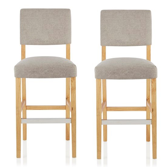 Vibio Bar Stools In Silver Fabric And Oak Legs In A Pair