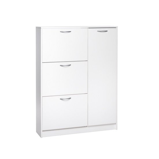 Swift Wooden Shoe Cabinet In White With 3 Flaps And 1 Door