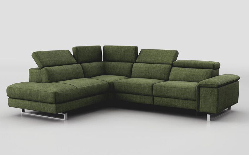 Green Fabric Viserba 2 Corner 3 Sofa with Left Hand Facing Chaise & Manual Head Tilt