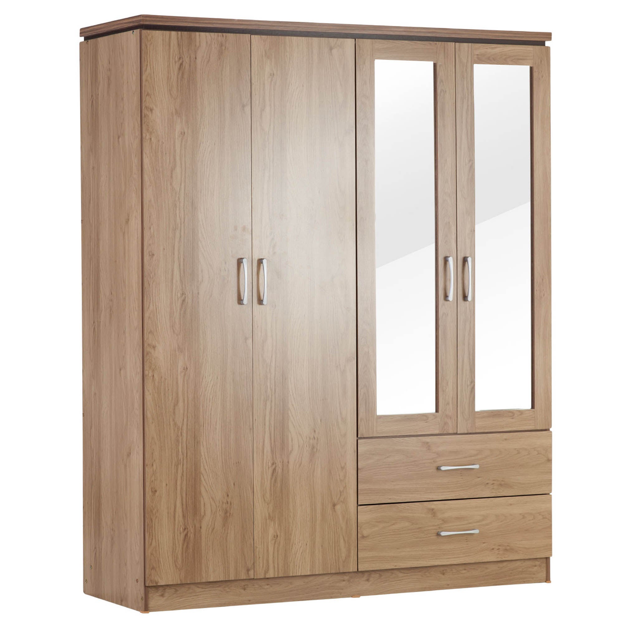 Charles 4 Door Mirrored Wardrobe Natural
