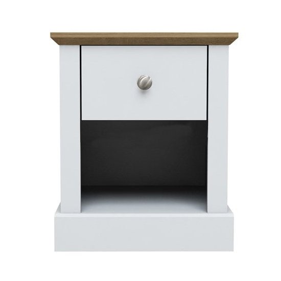 Devon Wooden Lamp Table In White With 1 Drawer