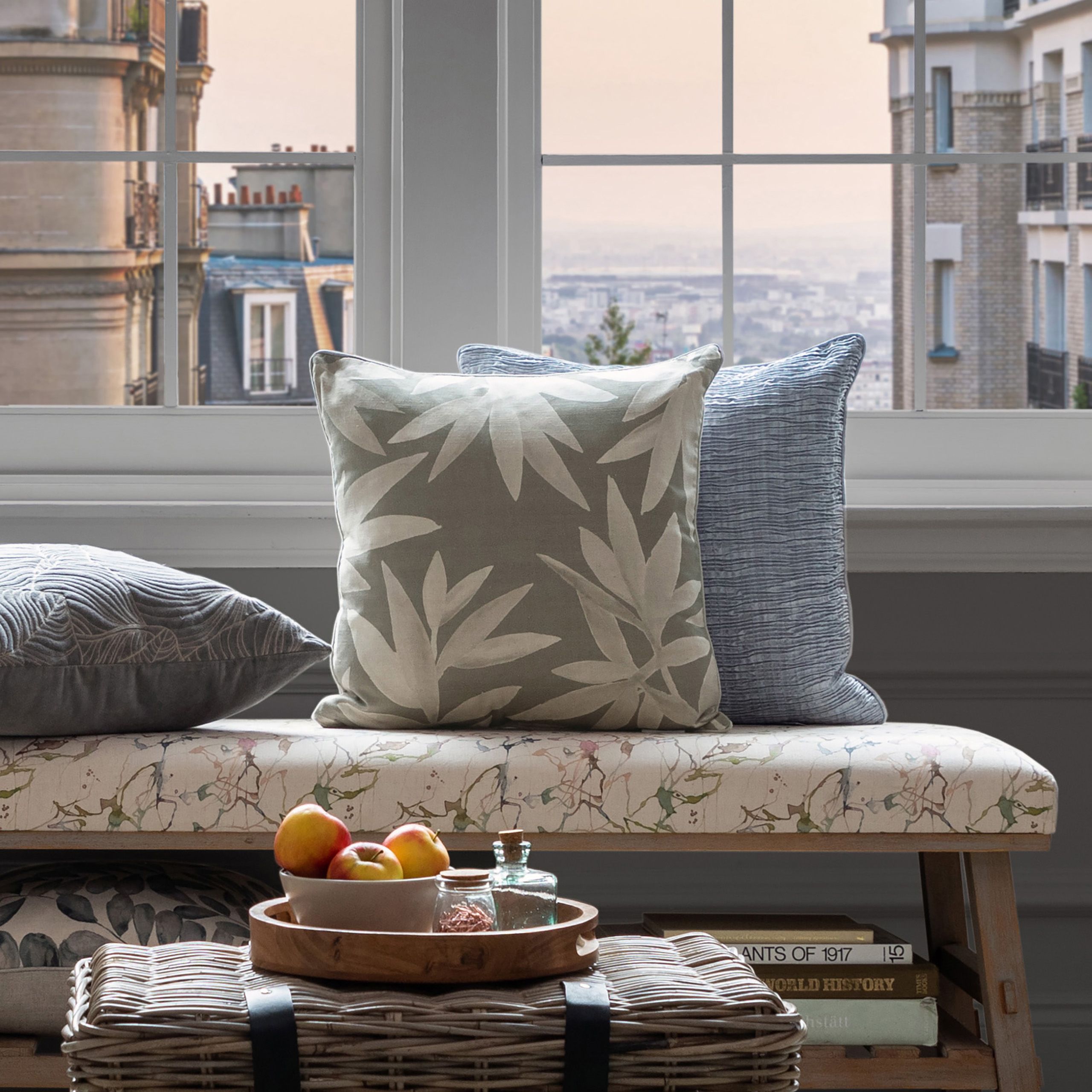Voyage Maison Silverwood Floral Piped Cushion in Mid Grey