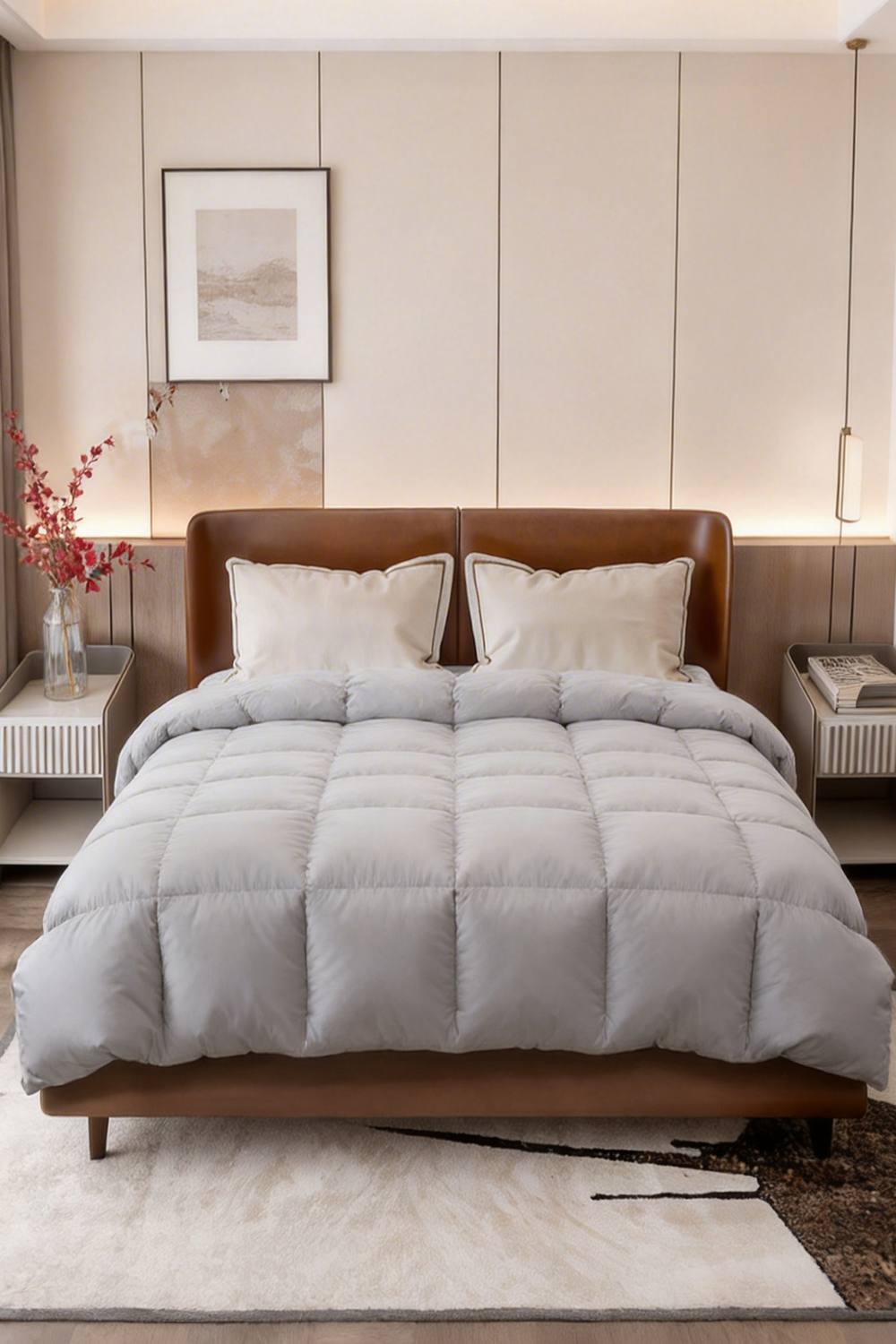 Living and Home Down Alternative Quilted Duvet Insert with Corner Tabs in Light Grey