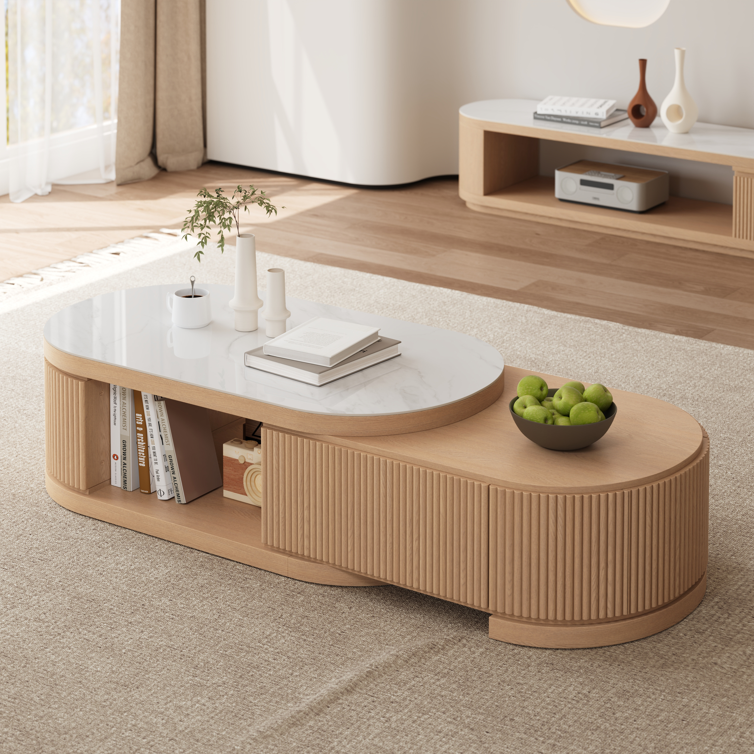 Velar 120 - 170 cm Extendable Coffee Table with Sintered Stone Top and Storage