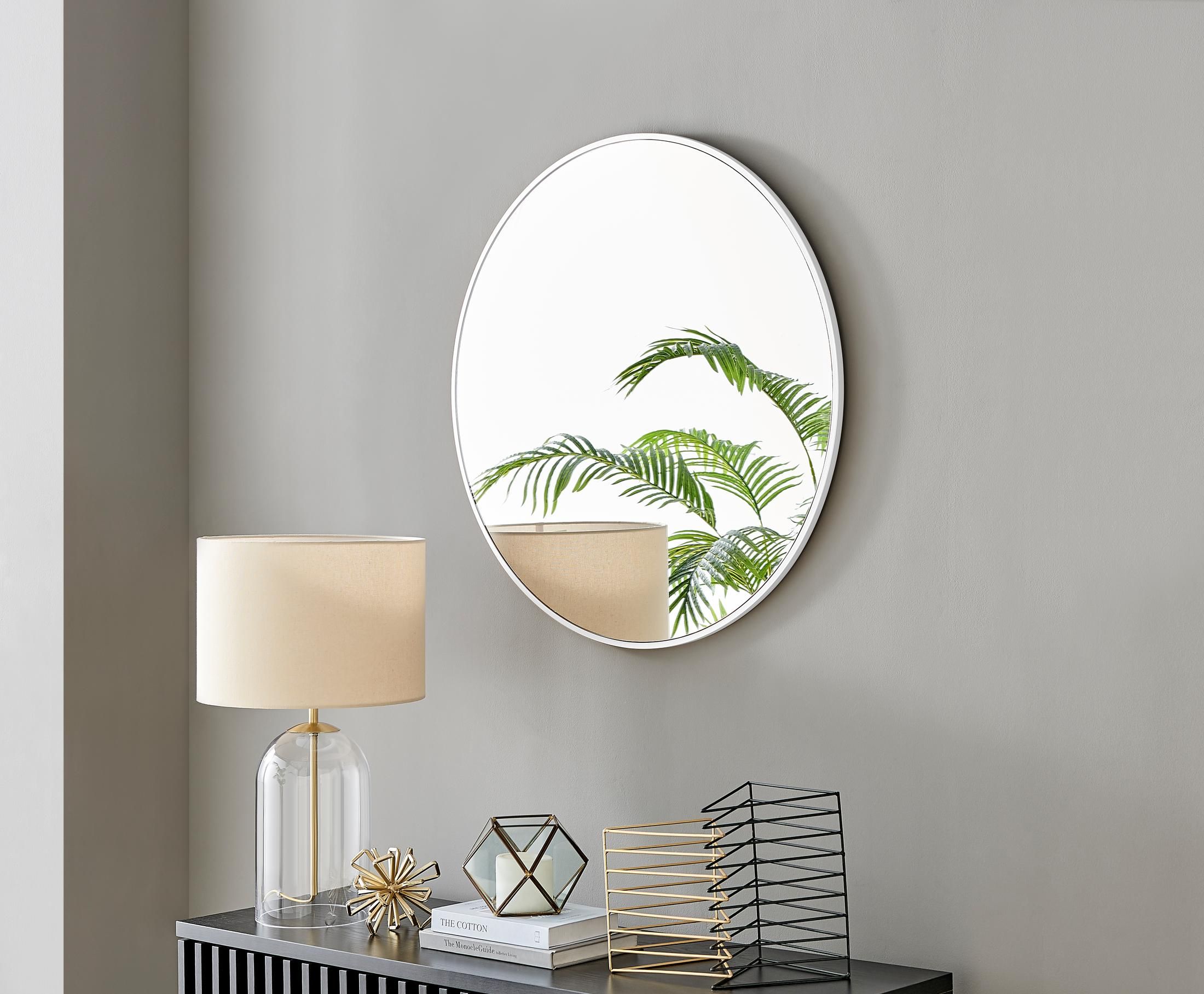 FurnitureboxUK Emma 80cm Medium Art Deco Metal Frame Round Hallway Bedroom Dining & Living Room Wall Mirror in White