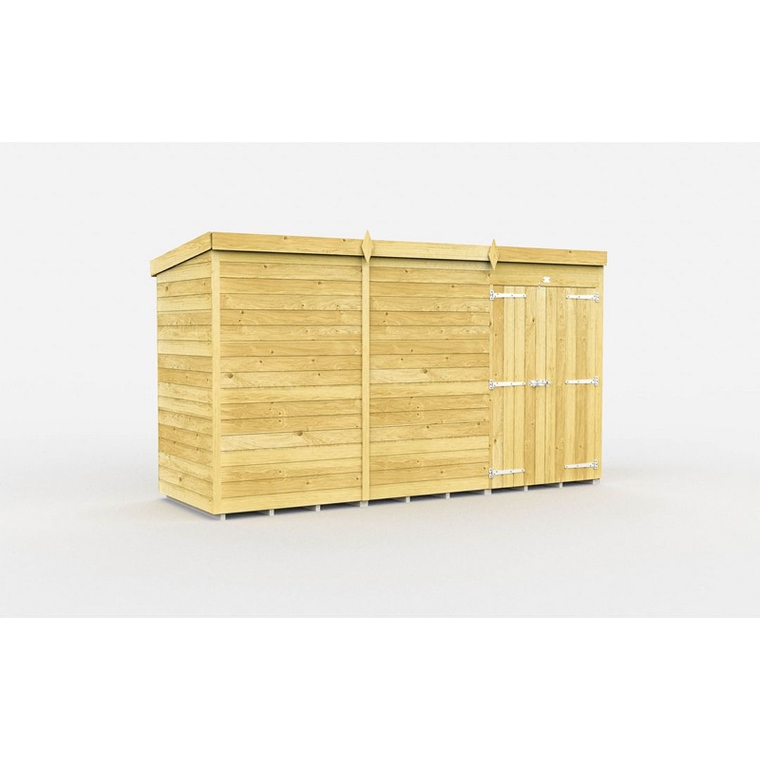 Buttercup Farm 12 x 4 Feet Pent Shed - Double Door W/O Window - L118 x W358 x H201 cm in Brown