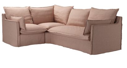 Isaac Asym: LHF Single w RHF 2 Seat Sofa Bed in Blush Pure Belgian Linen - sofa.com