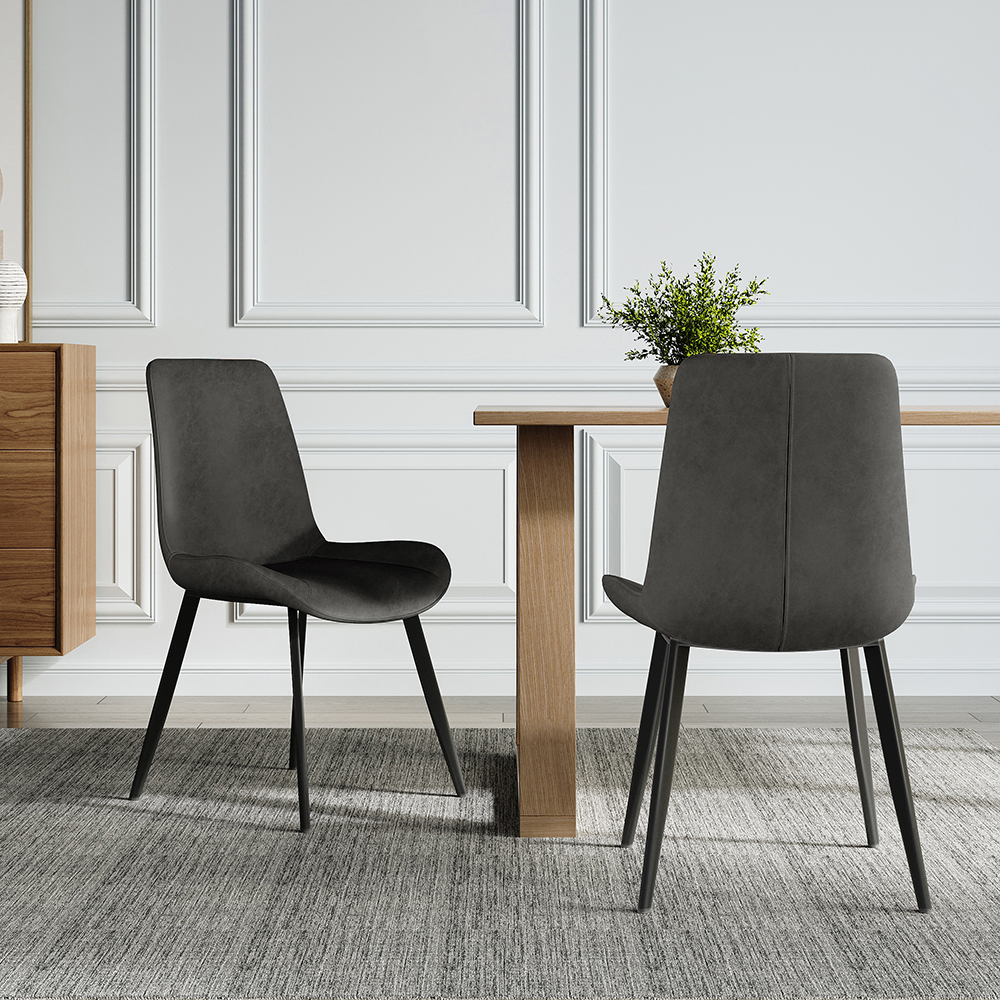 Linesly Mid-Century Modern Gray Upholstered Dining Chairs PU Leather (Set of 2)