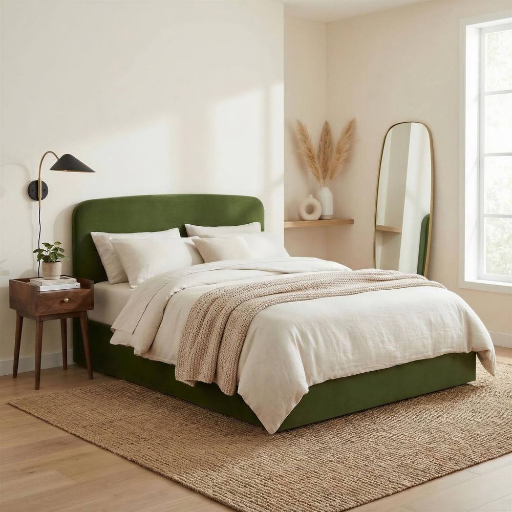 FurnitureboxUK Amelie Green Velvet Ottoman Double Bed Frame