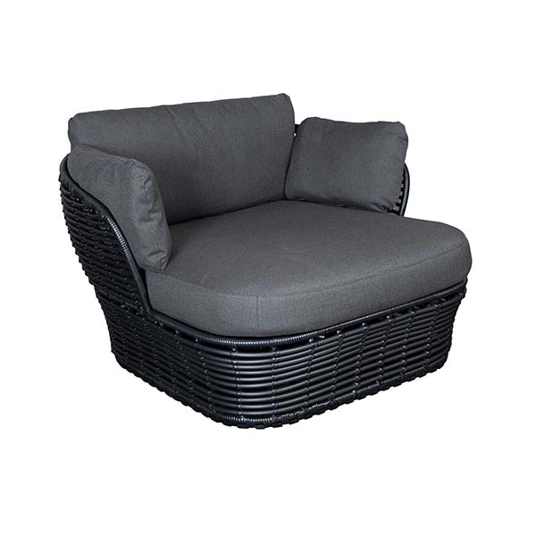 Cane Line Basket Garden Lounge Chair in Graphite with Grey Fabric