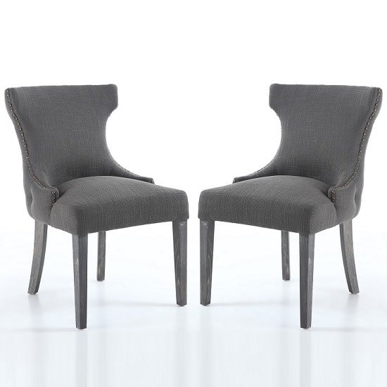 Marcel Fabric Dining Chair In Grey With Wooden Legs In A Pair