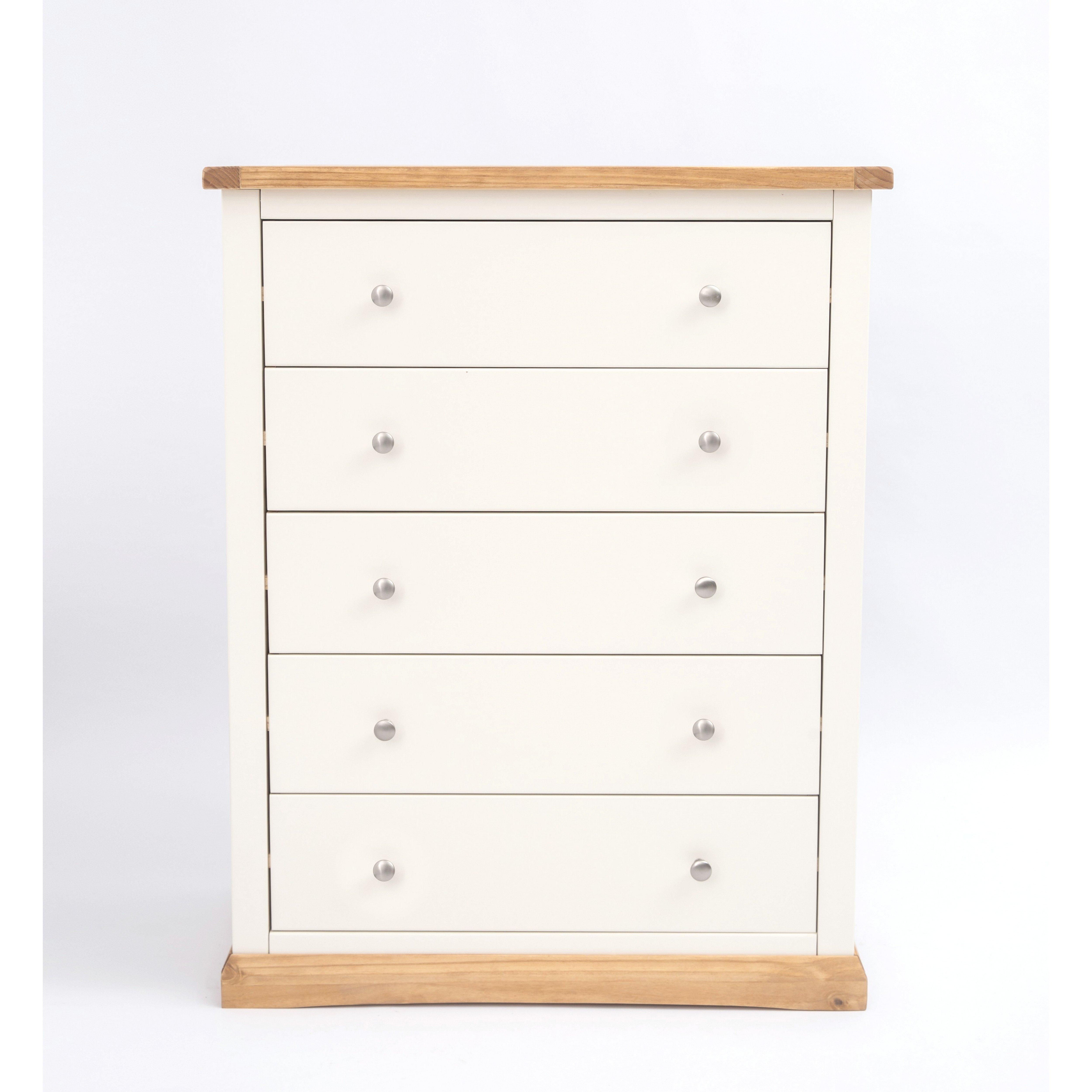 Cabinet Bits Trevi 5 Drawer Chest of Drawers Chrome Knob in Off-White