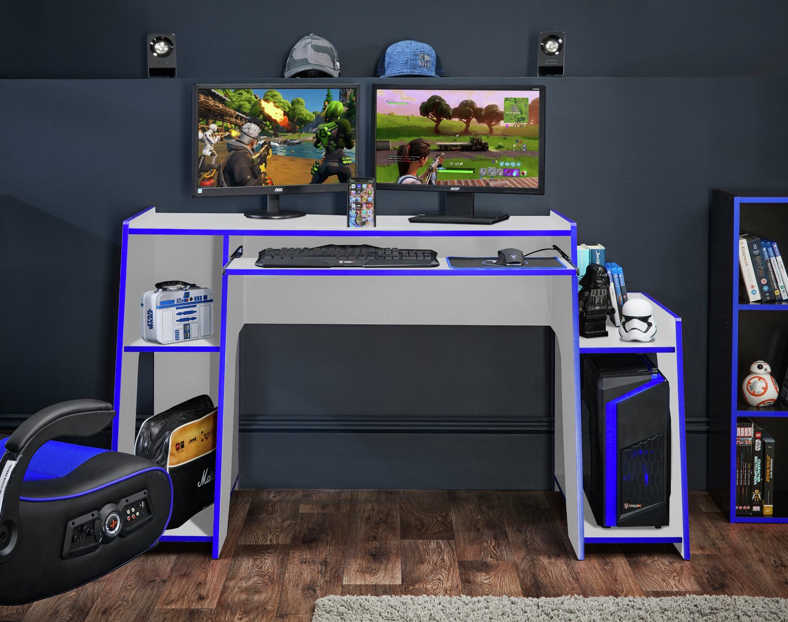 Virtuoso Horizon Gaming Desk - Blue and White