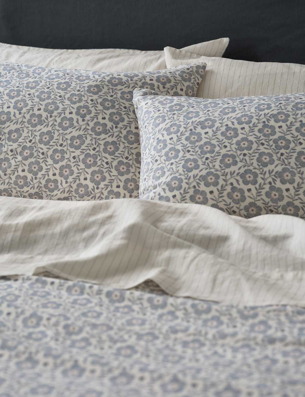 Piglet In Bed 2 Pack Linen Rich Folk Floral Pillowcases Blue Mix
