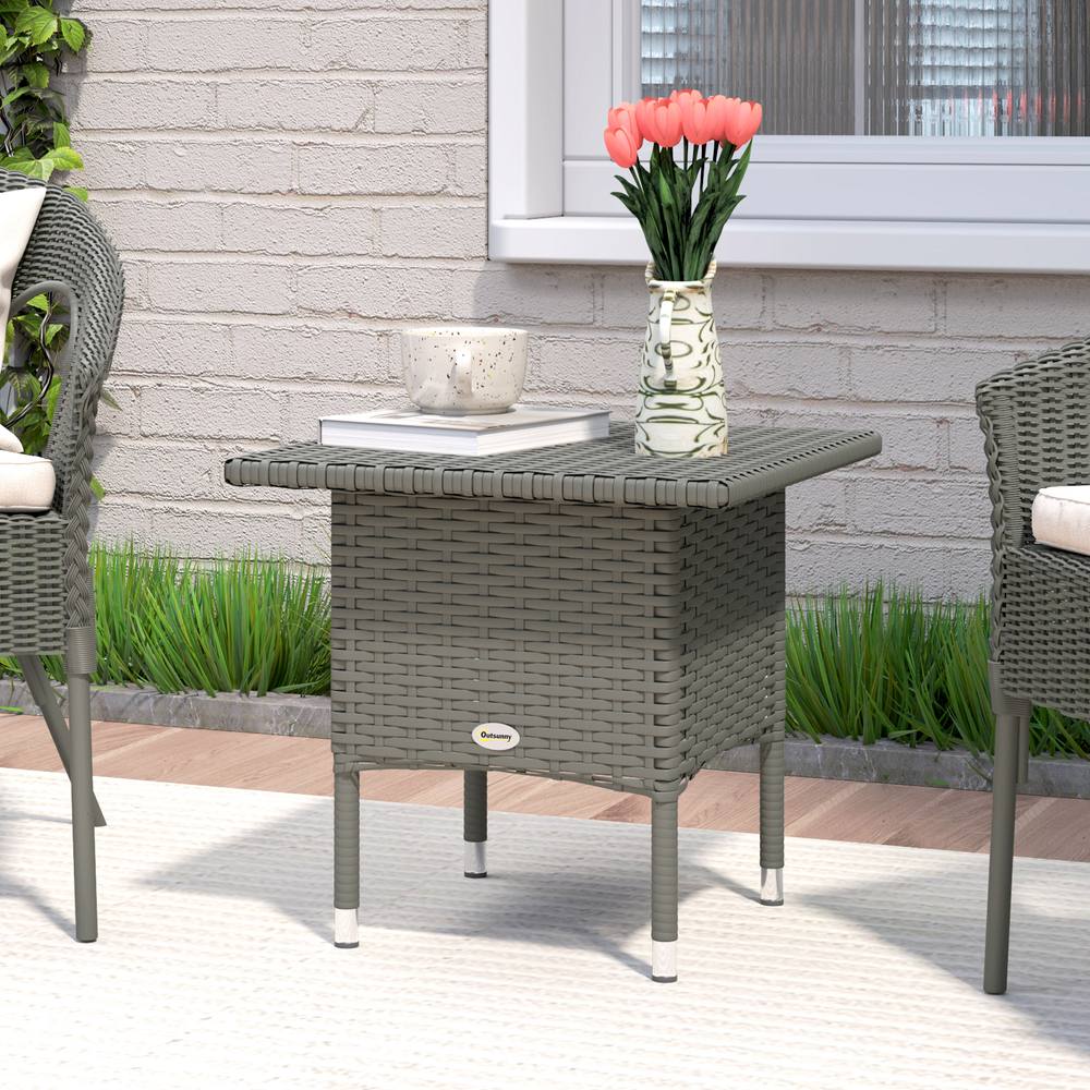 OUTSUNNY PE Rattan Outdoor Coffee Table, Easy Match Rattan Side Table, Grey