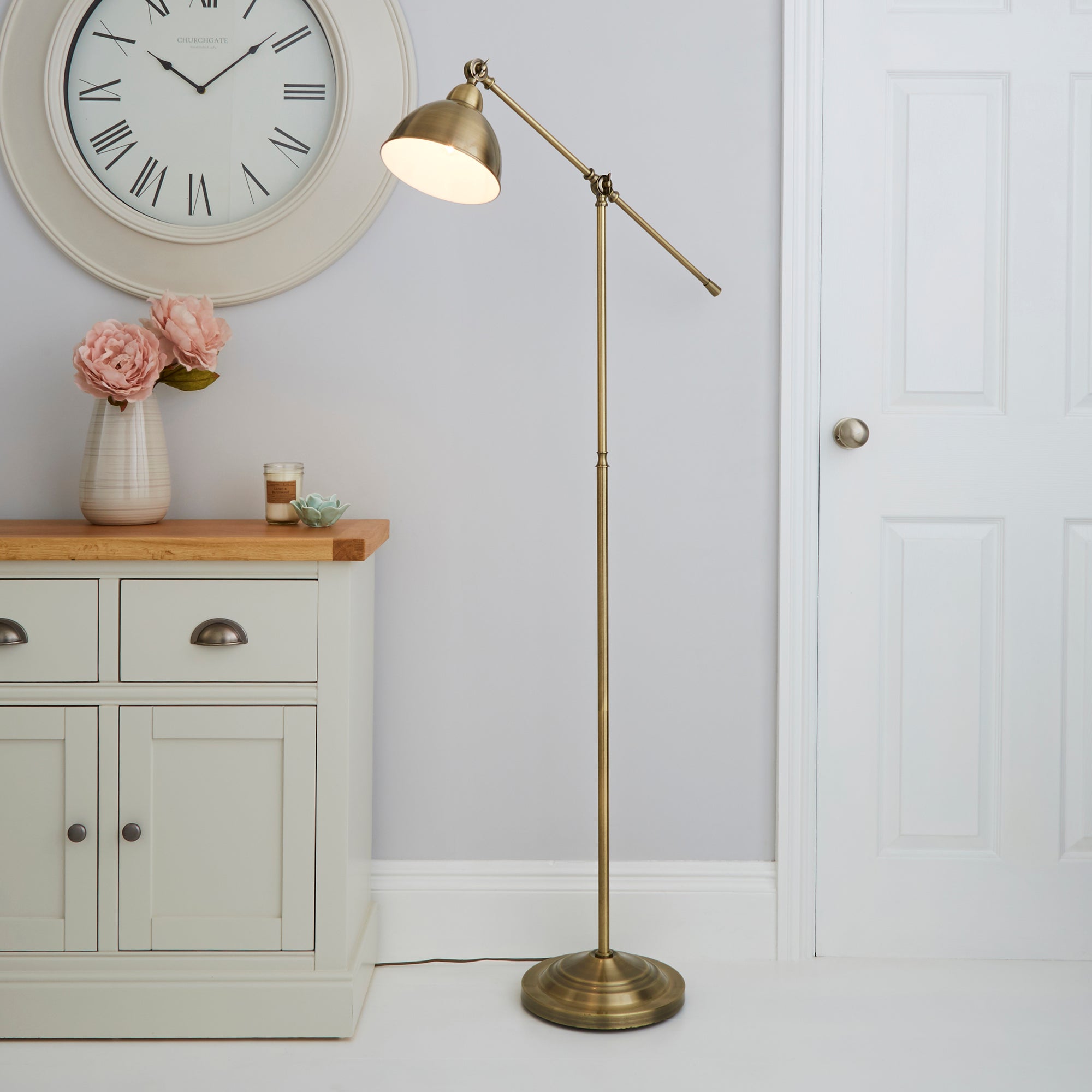 Lever Arm Antique Brass Floor Lamp Bronze