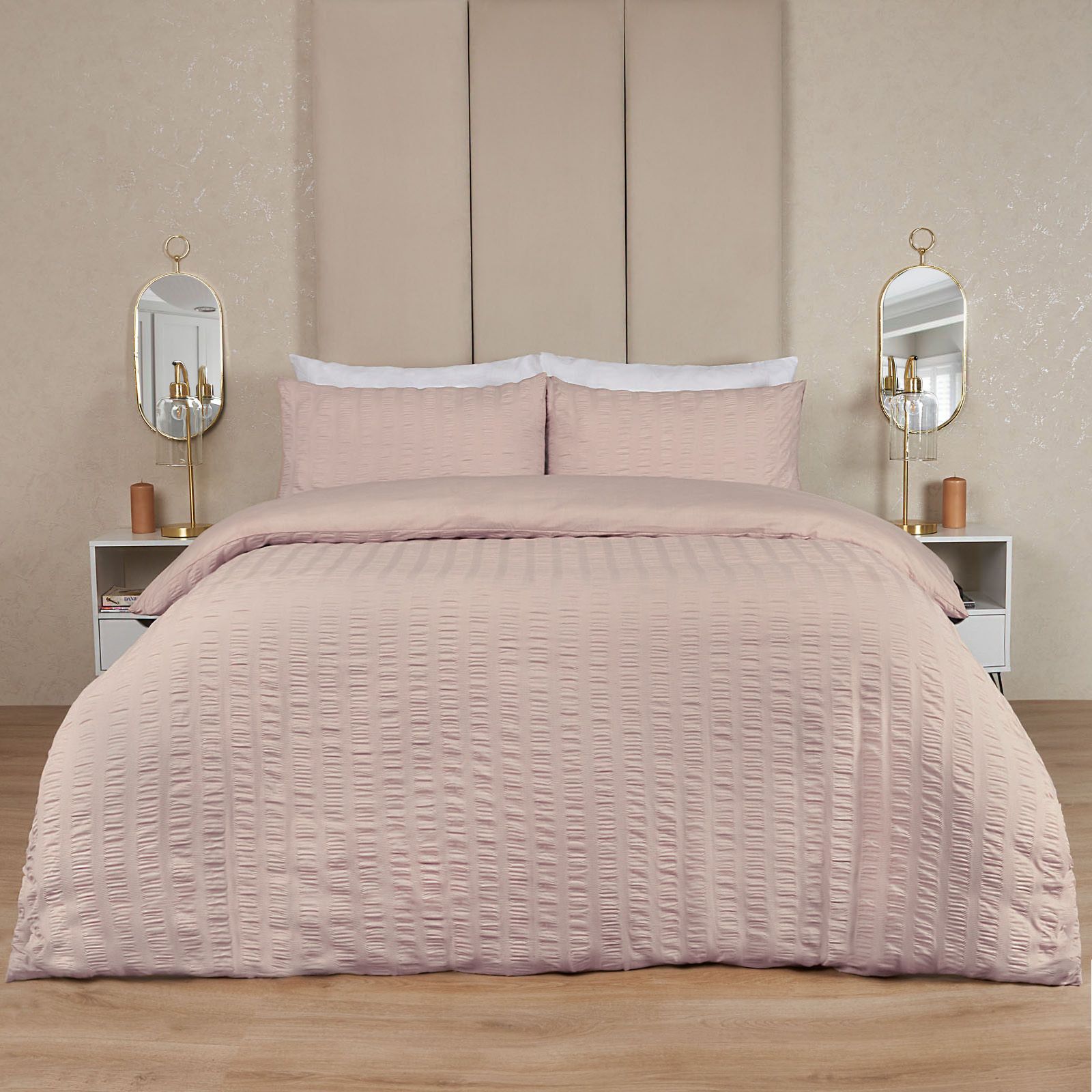 OHS Seersucker Duvet Cover with Pillowcase Bedding in Baby Pink
