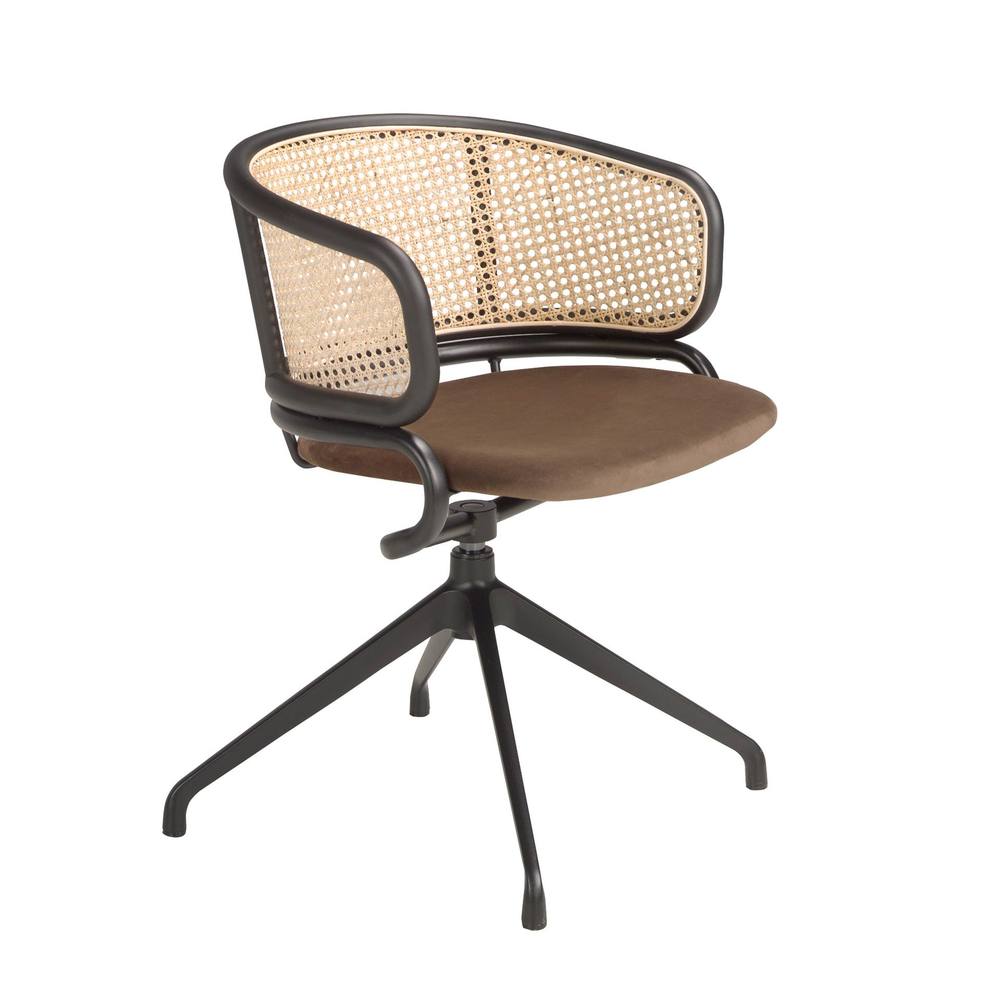 Angel Cerda Brown Velvet & Rattan Swivel Dining Chair Armrests