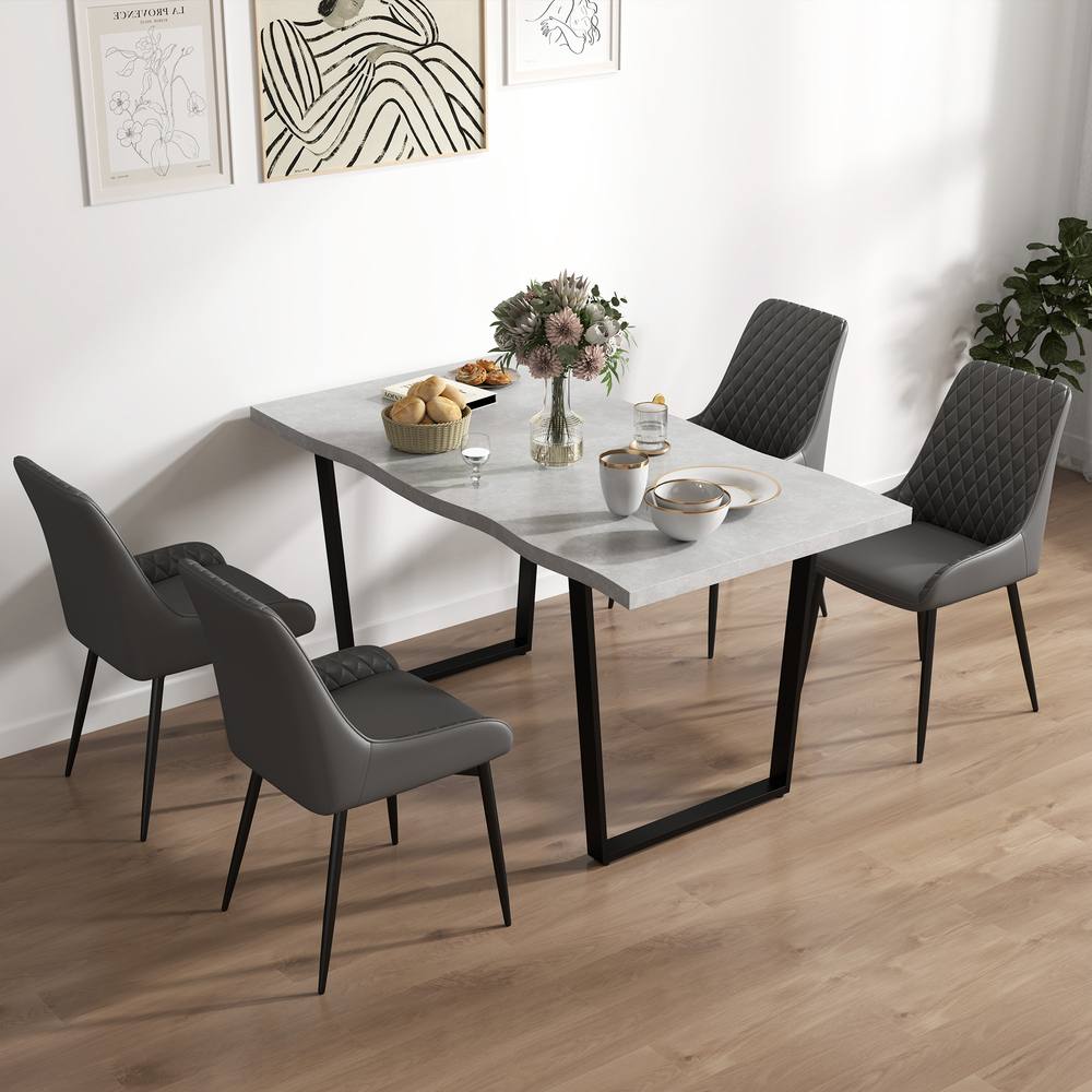 HOMCOM Set of 4 Quilted PU Leather Dining Chairs w/ Metal Frame 4 Legs Grey