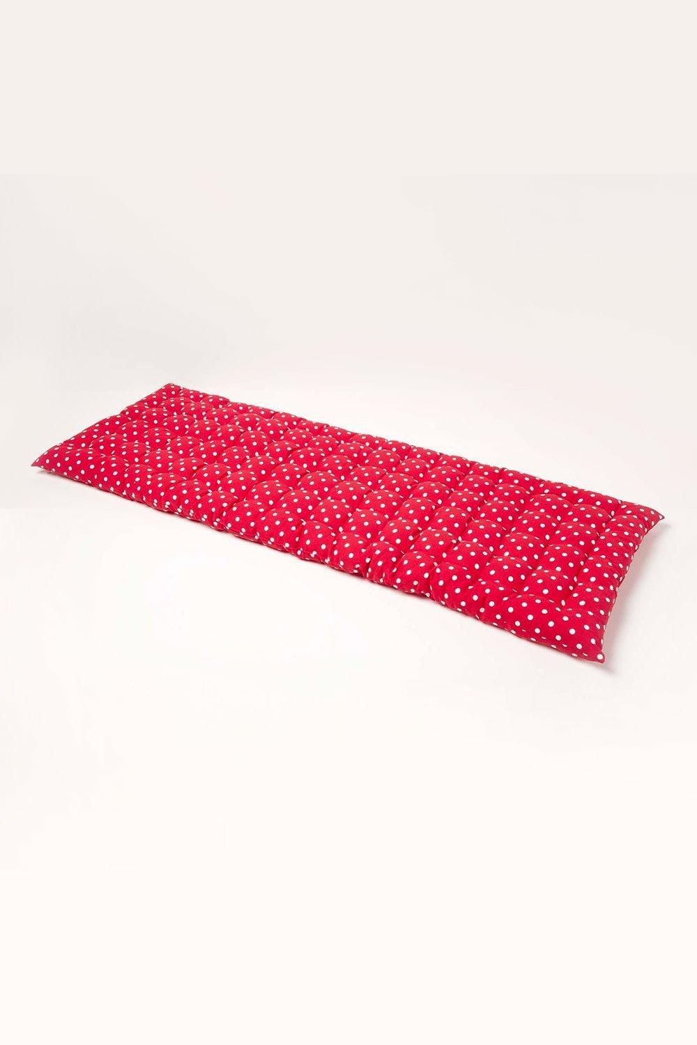 Homescapes Garden Bench Cushion Luxury 3 Seater Cotton Red Dots Indoor Outdoor Pad