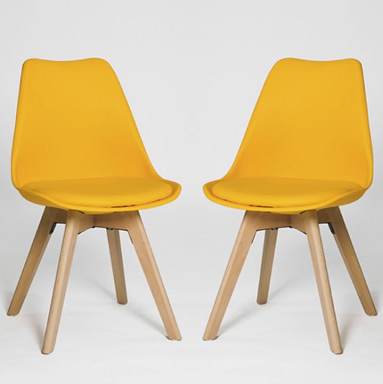 Regis Dining Chair In Yellow With Wooden Legs In A Pair