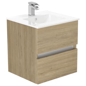 Newland Natural Oak Basin Suspended Double Drawer Unit - 500mm