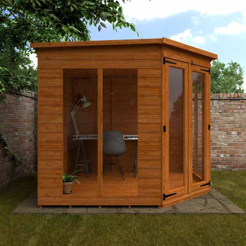 Buttercup Farm 8 x 8 Feet Ful Pane Cornerhouse 12mm Shed - Solid Wood/Softwood/Pine in Burnt Orange 4