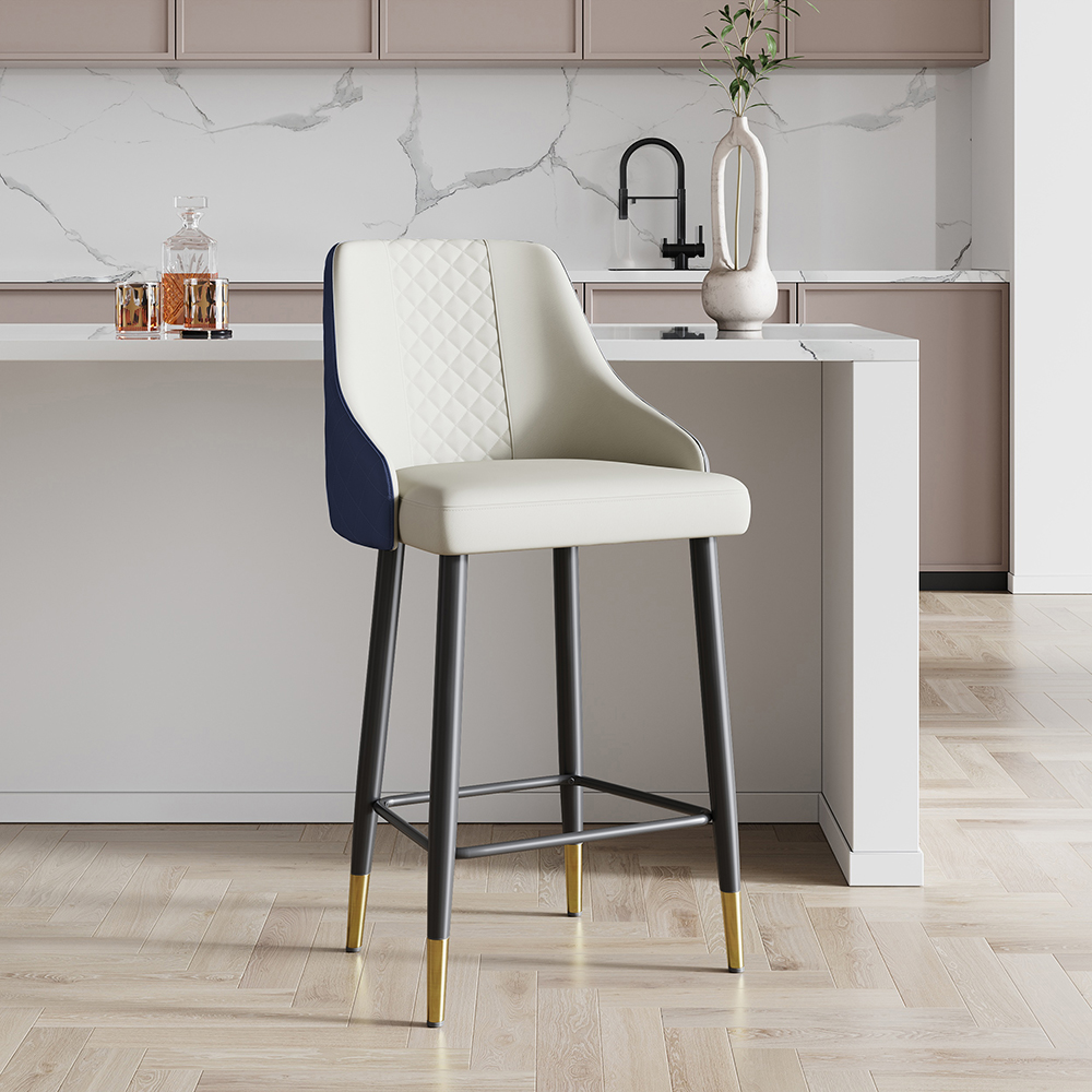4-Piece Blue Counter Stool with Footrest Upholstered PU Leather High Back