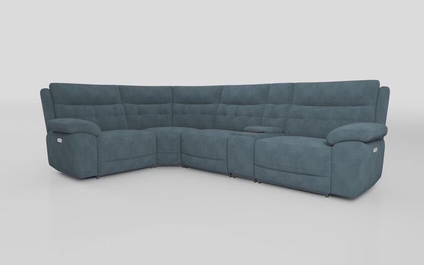 Blue Fabric Belford 1 Corner 3 Sofa with Media Console