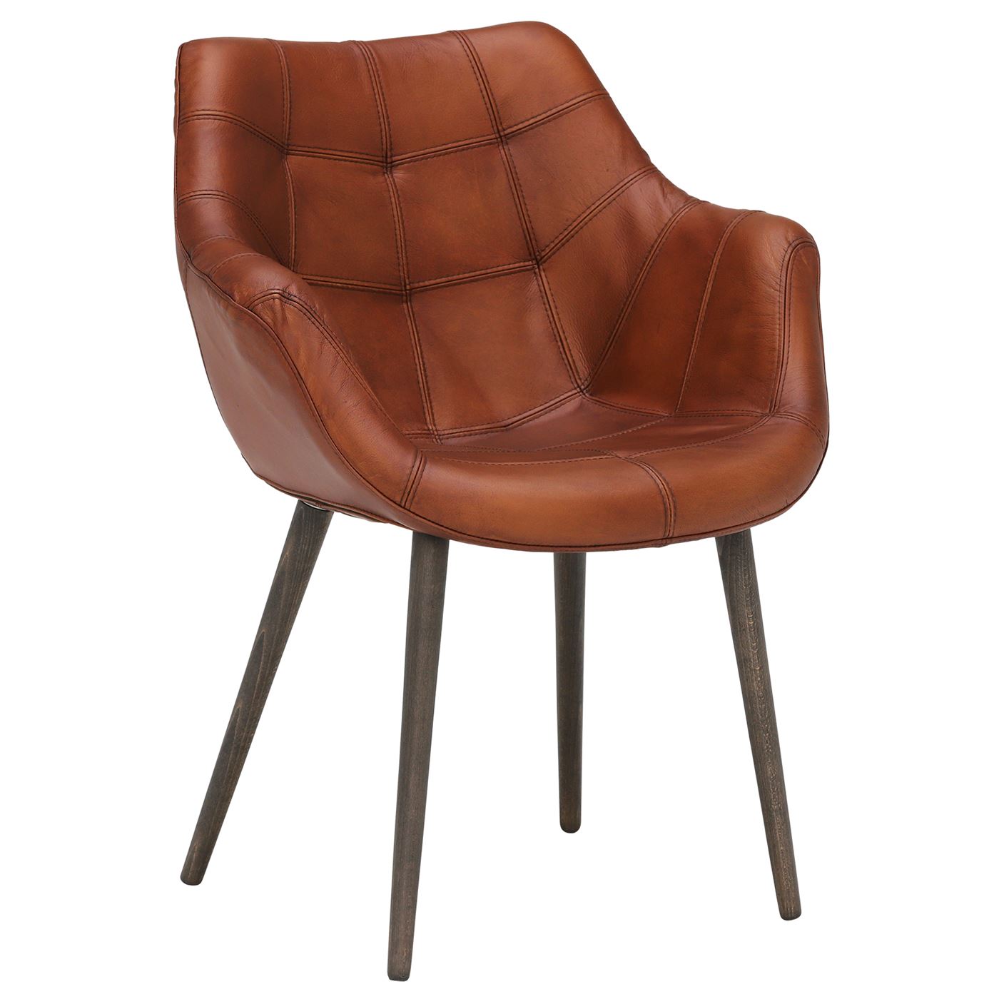 Leather Dining Chair - Brown - Leather - Quilted - W60 x D62 x H84cm - Barker & Stonehouse