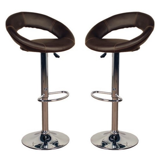 Eclipse Brown Leather Bar Stools In Pair