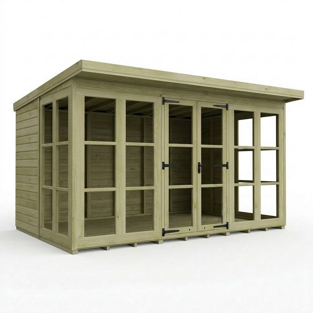 Buttercup Farm 12ft x 8ft Georgian Pent Summer House - Pressure Treated Timber in Brown