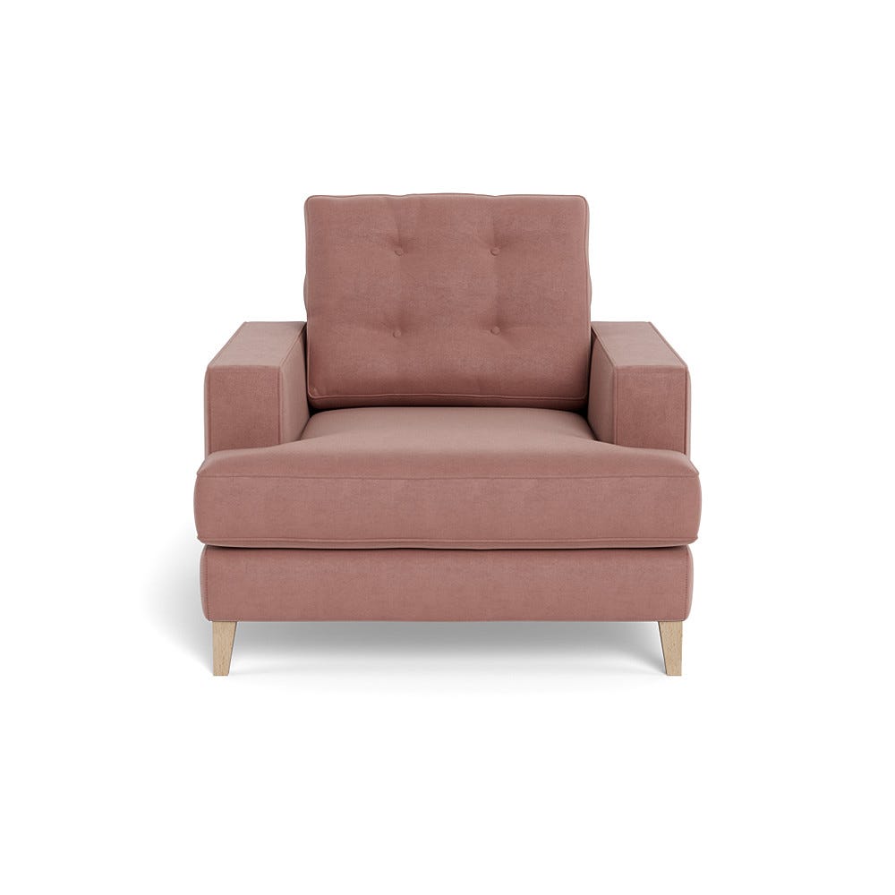 Heal's Mistral Armchair Smart Luxe Velvet Dusky Pink Natural Beech Feet 2