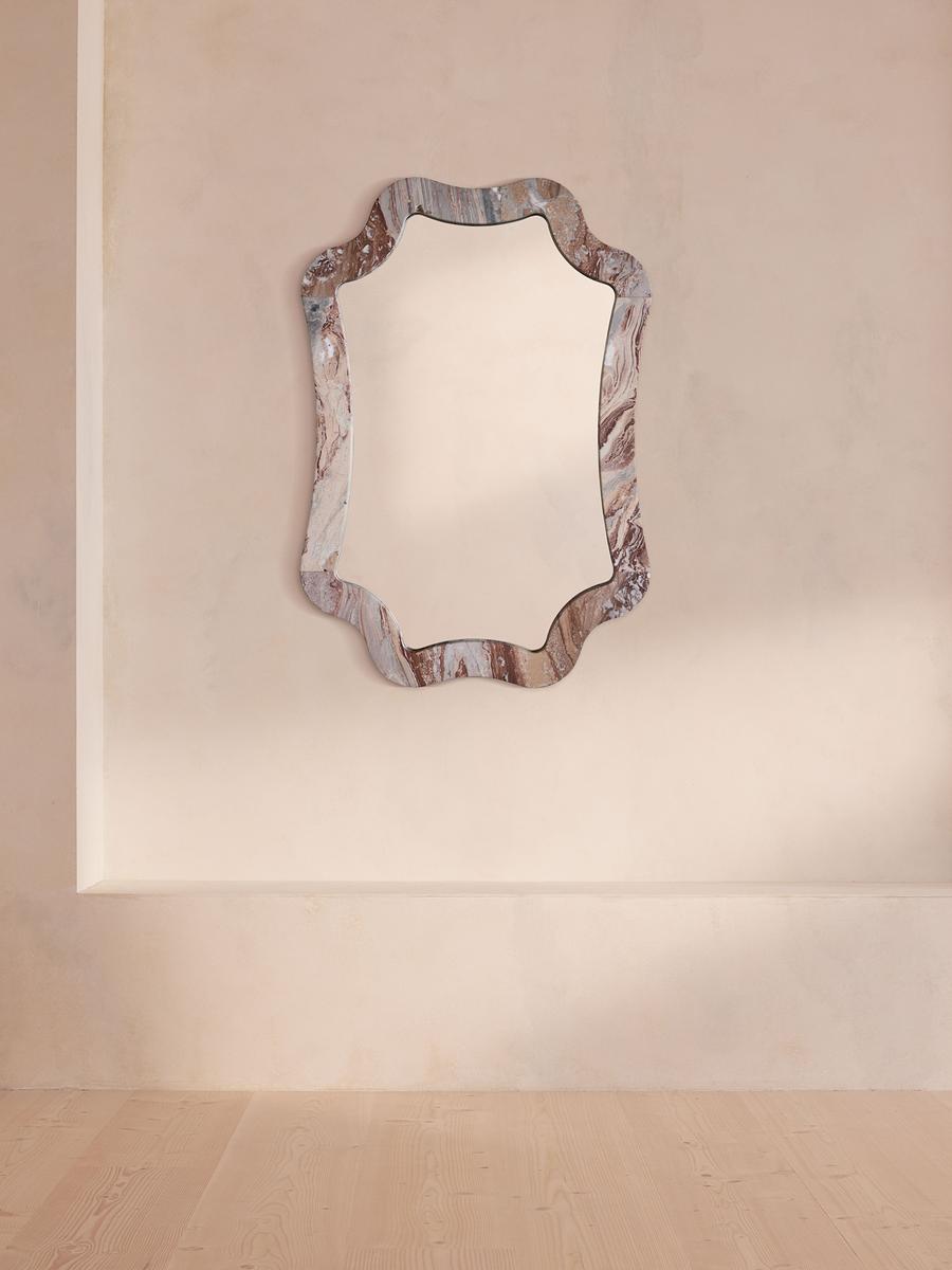 Hollis Wall Mirror, Arabescato Orobico Rosso Marble