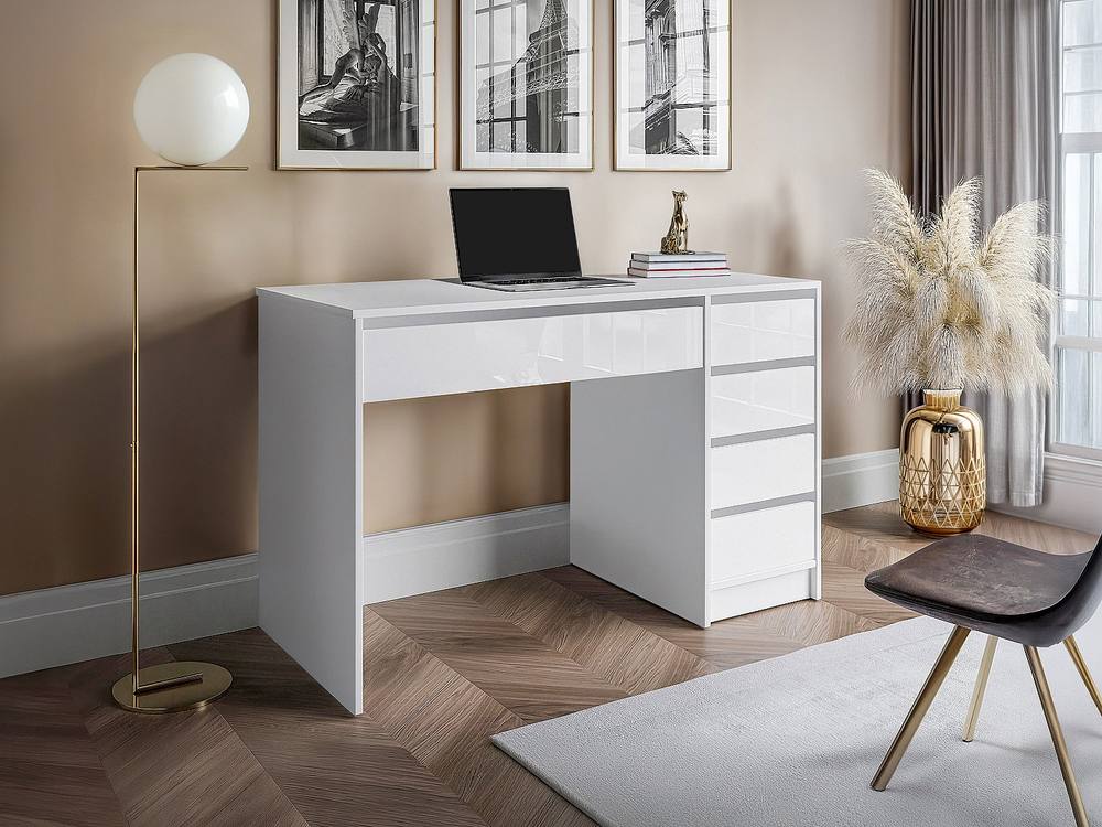 Vente-unique Desk With 5 Drawers - Gloss White - JENEMI