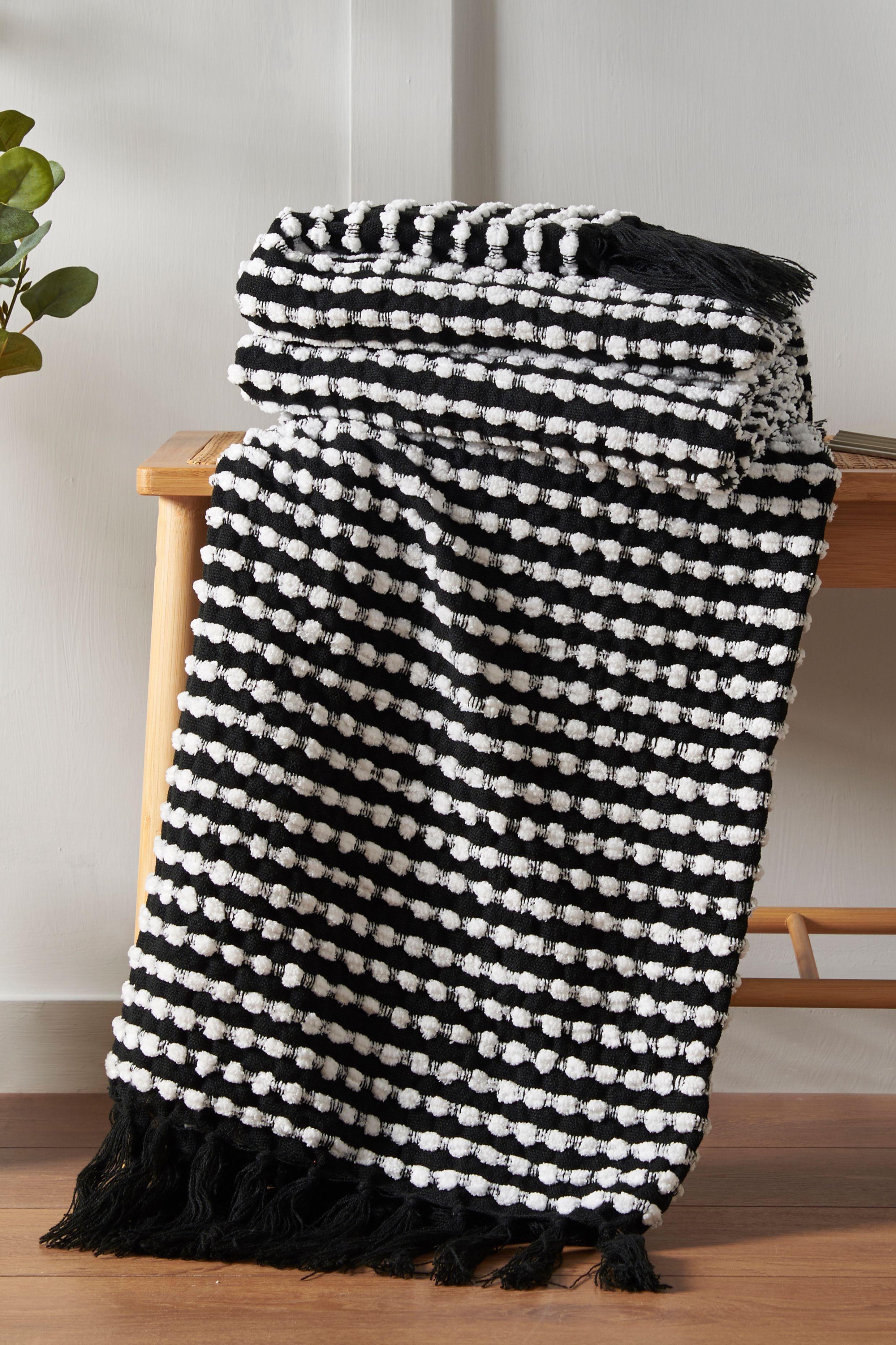 Catherine Lansfield 'Stab Stitch' Blanket Throw in Black