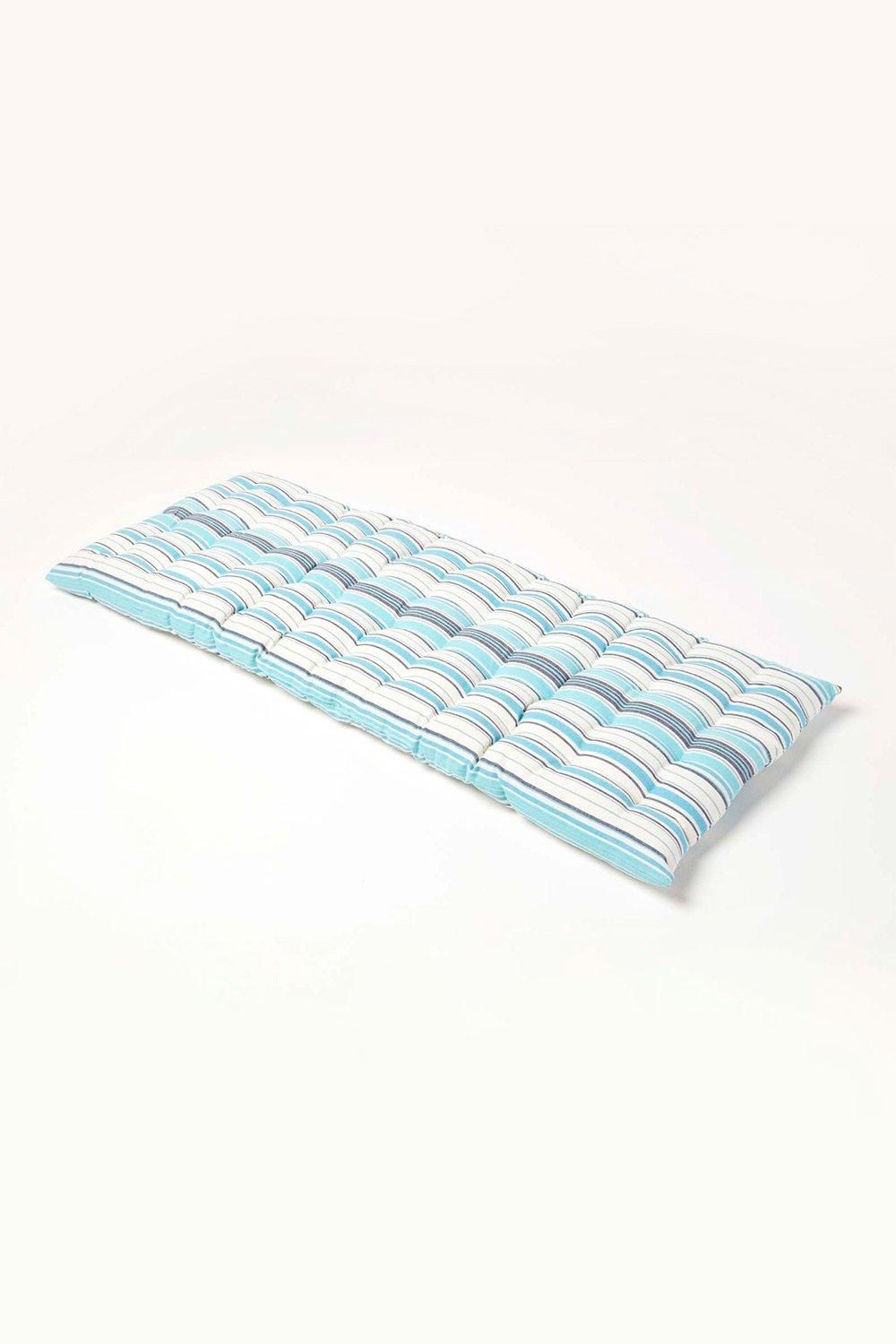 Homescapes Garden Bench Cushion Luxury 2 Seater Cotton Blue Striped Indoor Outdoor Pad