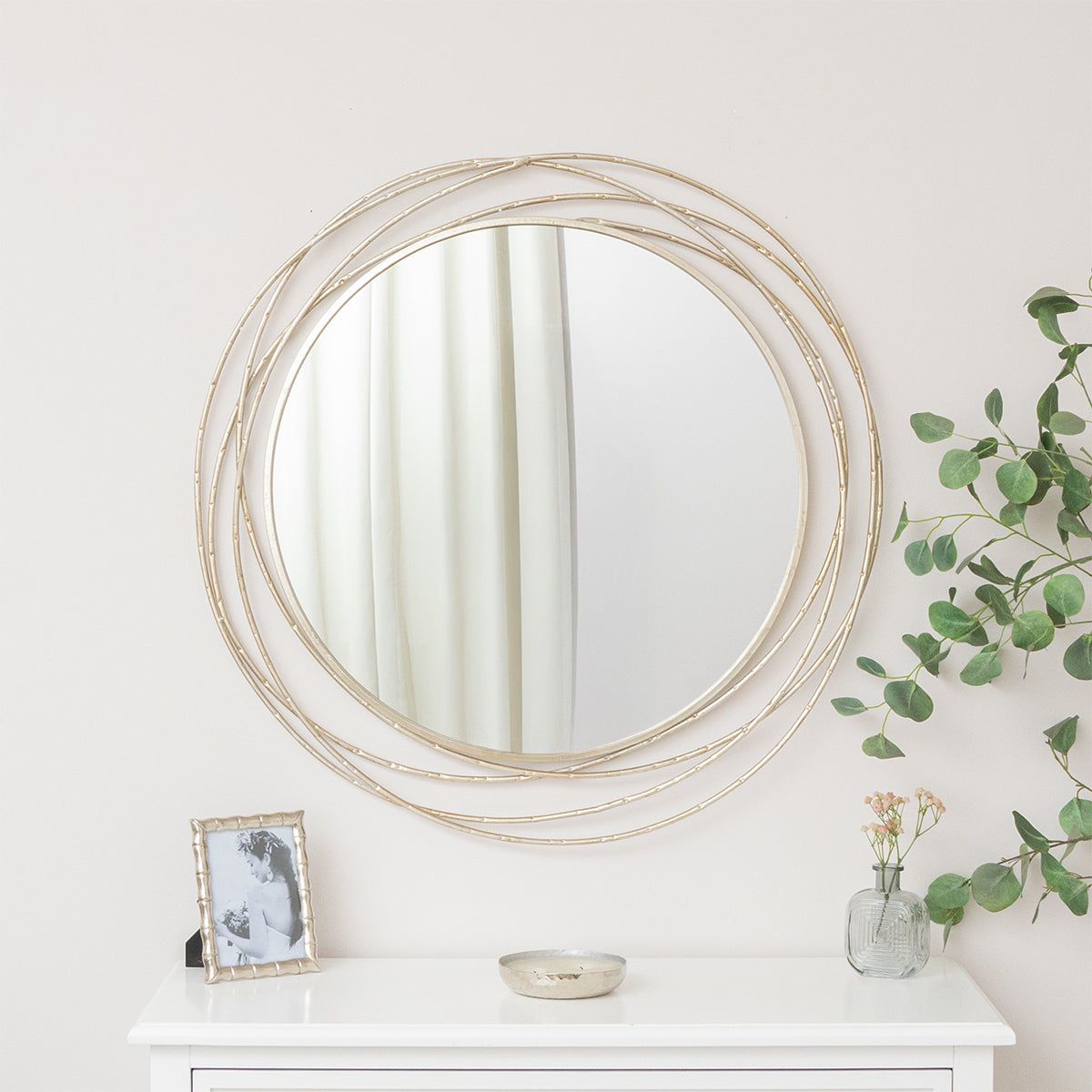 Melody Maison Large Round Champagne Swirl Mirror - 92cm X 92cm in Metallic Silver