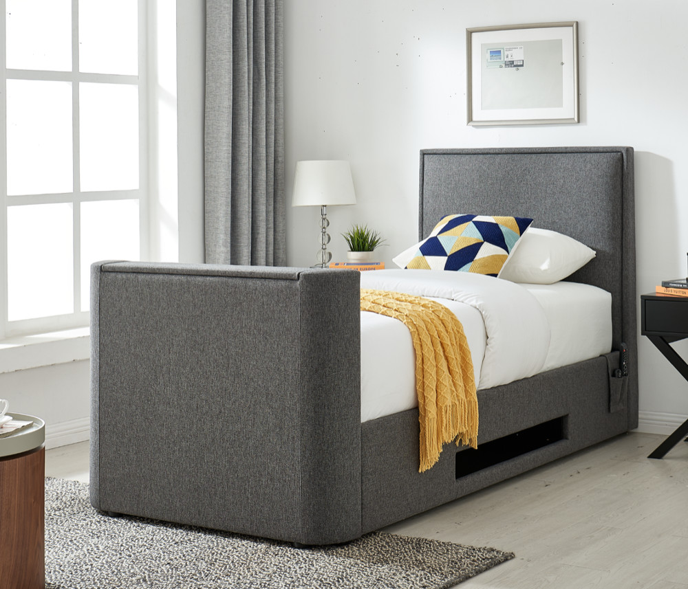 Valencia Grey Fabric Electric TV Bed With 32" TV Included - 3ft Single