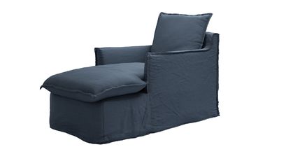 Isaac Chaise Armchair in Midnight Blue Brushed Linen Cotton - sofa.com