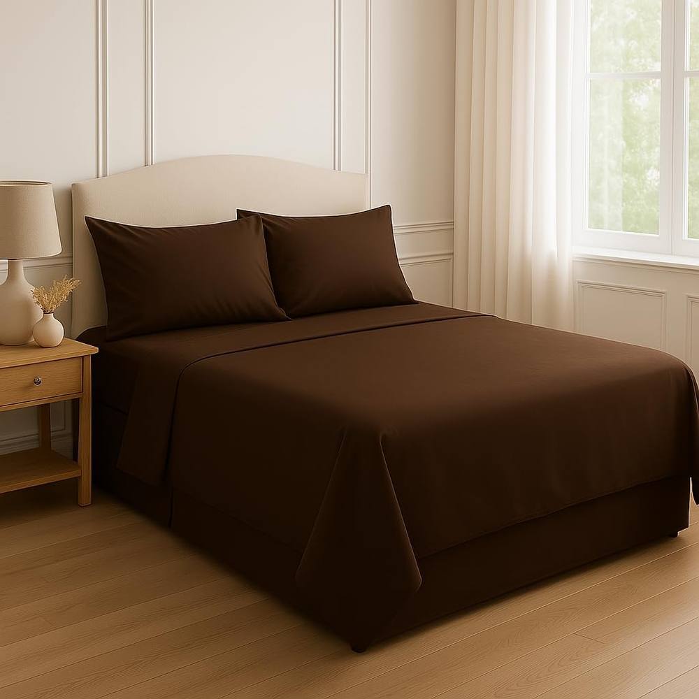 Homes-Linen 180 Thread Count Rich Percale Flat Sheet Polycotton Blend in Chocolate