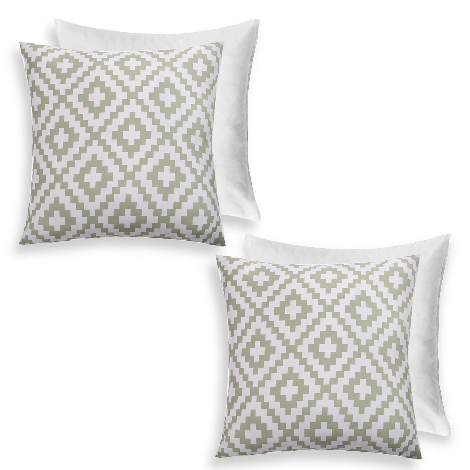 OHS 2 Pack Geometric Cushion Filled Water Resistant Outdoor Garden in Green