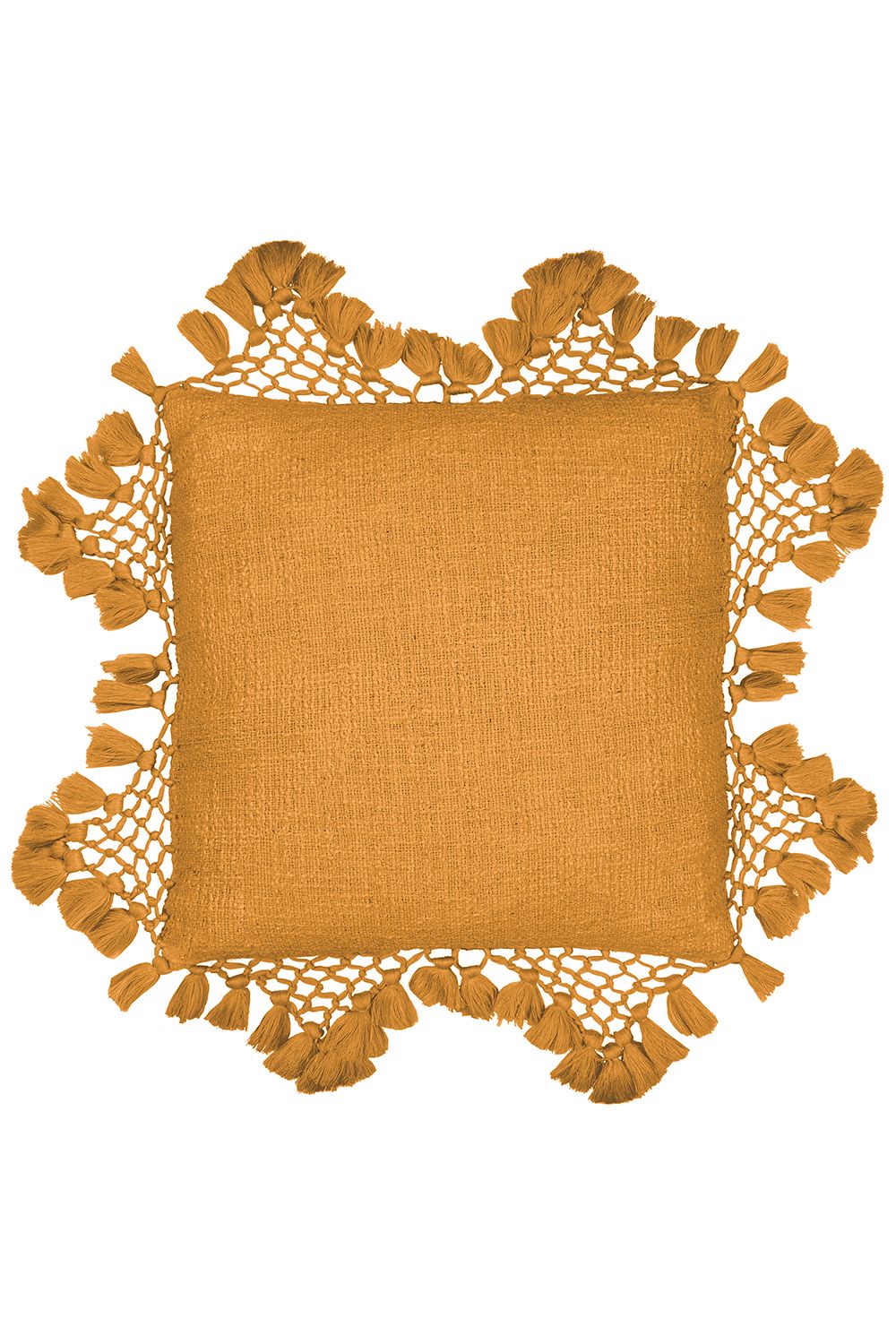 Yard Anko Slub Cotton Macrame Tassel Trimmed Cushion in Light Brown