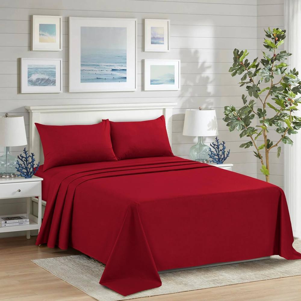 Homes-Linen 100% Egyptian Cotton Thread Count 200 Hotel Quality Flat Sheet in Red