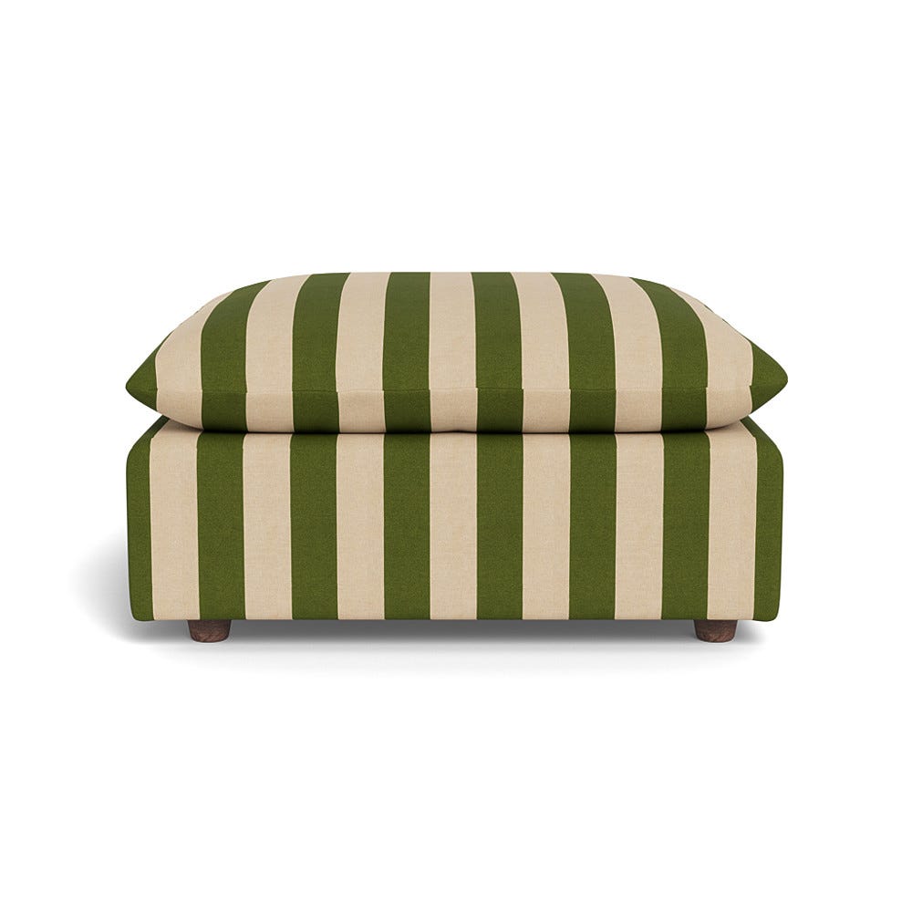 Heal's Astrid Ottoman Capelo Linen-Cotton Stripe Green Walnut Stained Beech Feet 1
